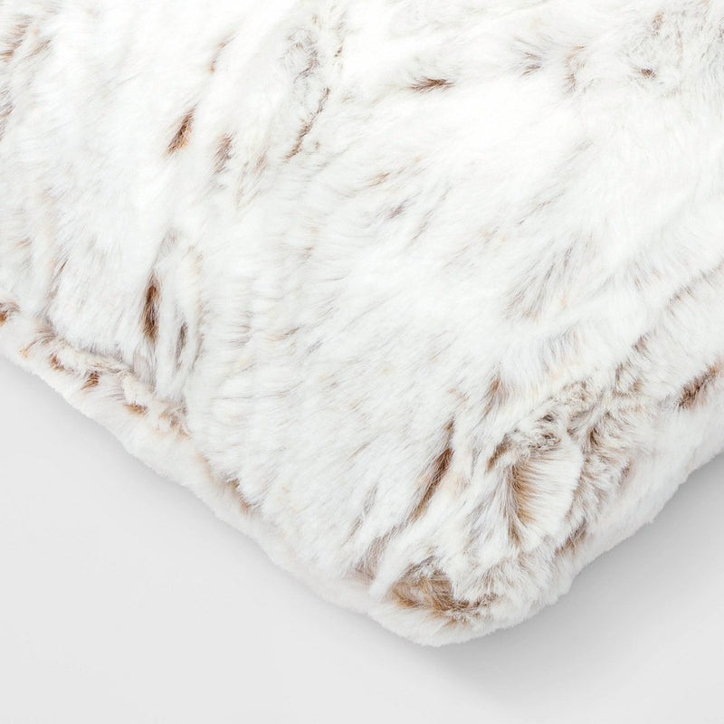 Tipped Snow Leopard Faux Fur Square Throw Pillow Beige - Threshold