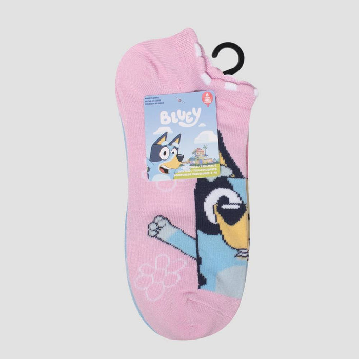 Girls' Bluey 6pk No Show Socks - Blue S/M