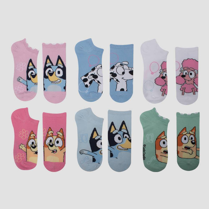 Girls' Bluey 6pk No Show Socks - Blue S/M