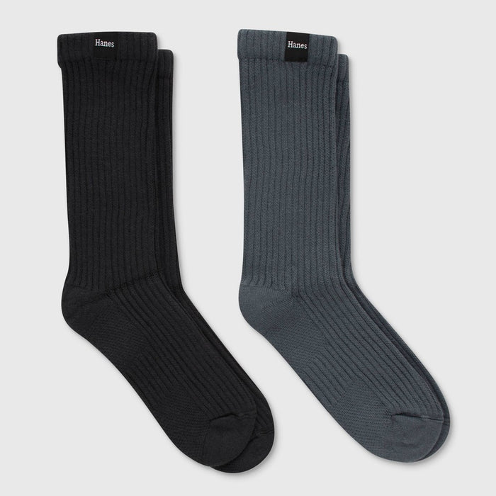 Hanes Originals Premium Men's SuperSoft Slouch Crew Socks 2pk - Black/Plum 6-12