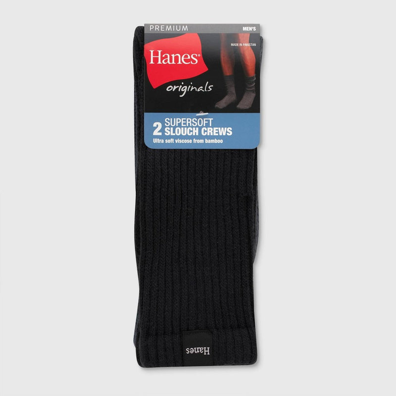 Hanes Originals Premium Men's SuperSoft Slouch Crew Socks 2pk - Black/Plum 6-12