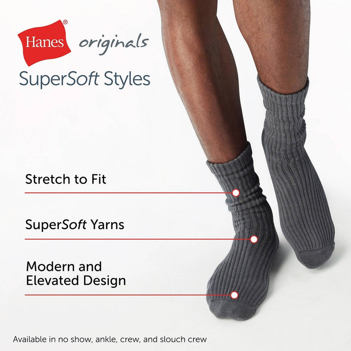 Hanes Originals Premium Men's SuperSoft Slouch Crew Socks 2pk - Black/Plum 6-12