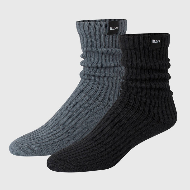 Hanes Originals Premium Men's SuperSoft Slouch Crew Socks 2pk - Black/Plum 6-12