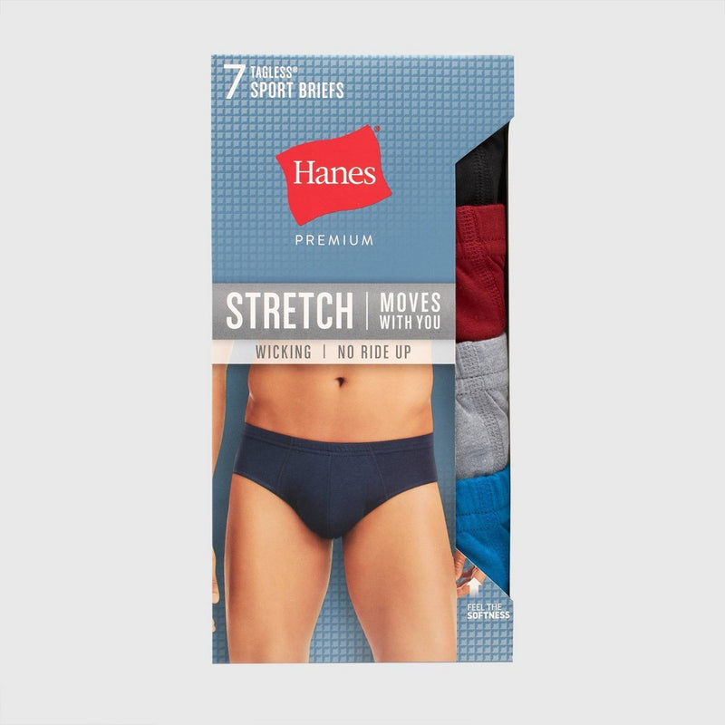 Hanes Premium Men's Stretch Comfort Soft Waistband Briefs 7pk - Blue/Black/Gray M