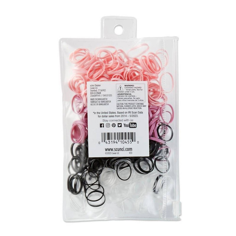 scunci Kids Polyband Elastics Hair Ties with Reusable Pouch - Pink/Black/Clear - 450pcs