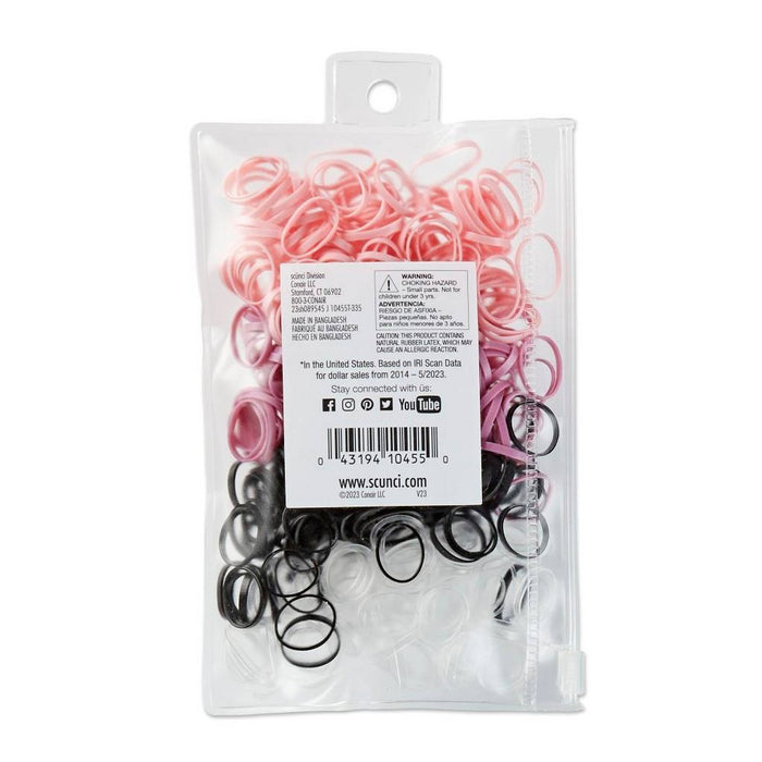 scunci Kids Polyband Elastics Hair Ties with Reusable Pouch - Pink/Black/Clear - 450pcs