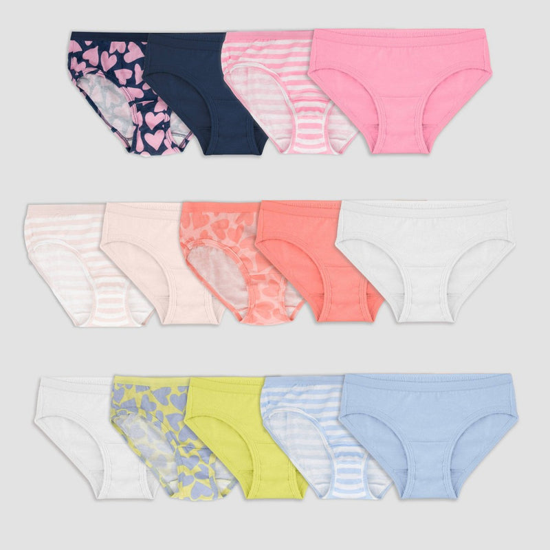 Fruit of the Loom Girls' 14pk 'Hearts and Stripes' Hipster 14