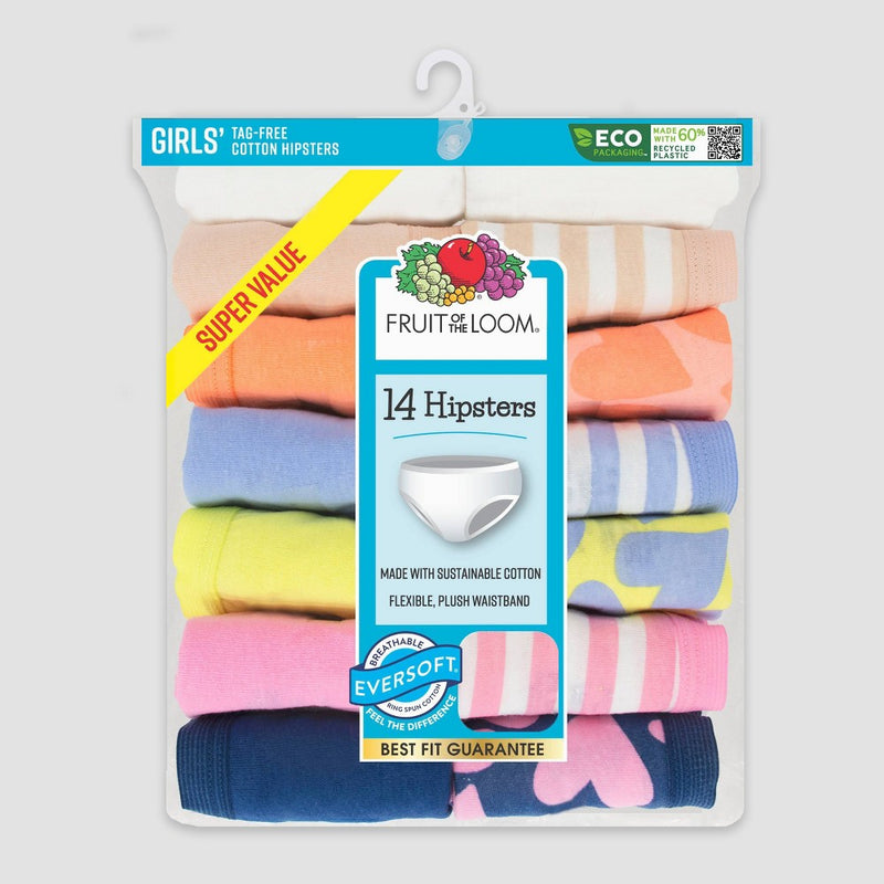 Fruit of the Loom Girls' 14pk 'Hearts and Stripes' Hipster 14