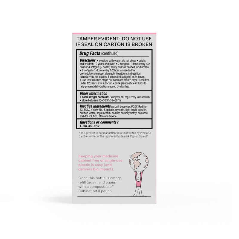Cabinet Health Stomach Relief Bismuth subsalicylate 262mg Refillable Glass Bottle - 60ct