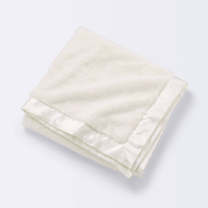 Solid Satin Edge Plush Baby Blanket - Cream - Cloud Island