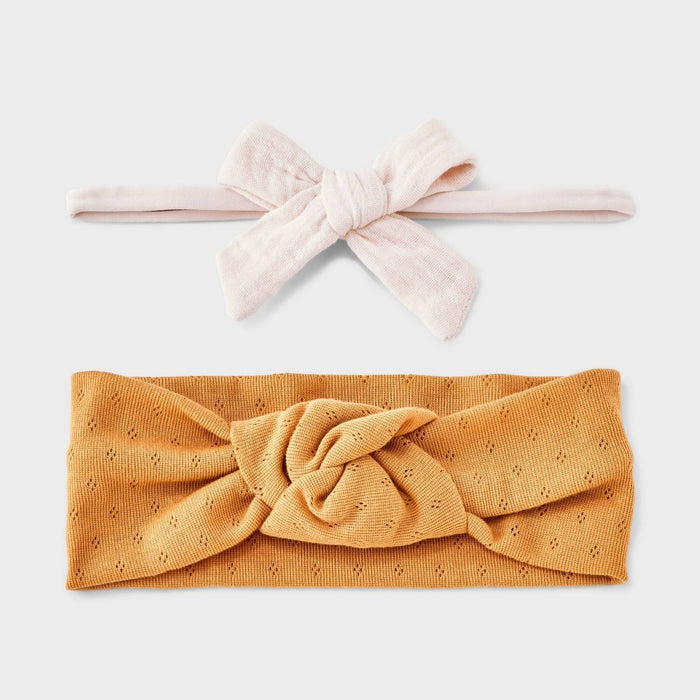 Baby Girls' 2pk Knit Gauze Headwrap - Cloud Island Bronze 0-12M