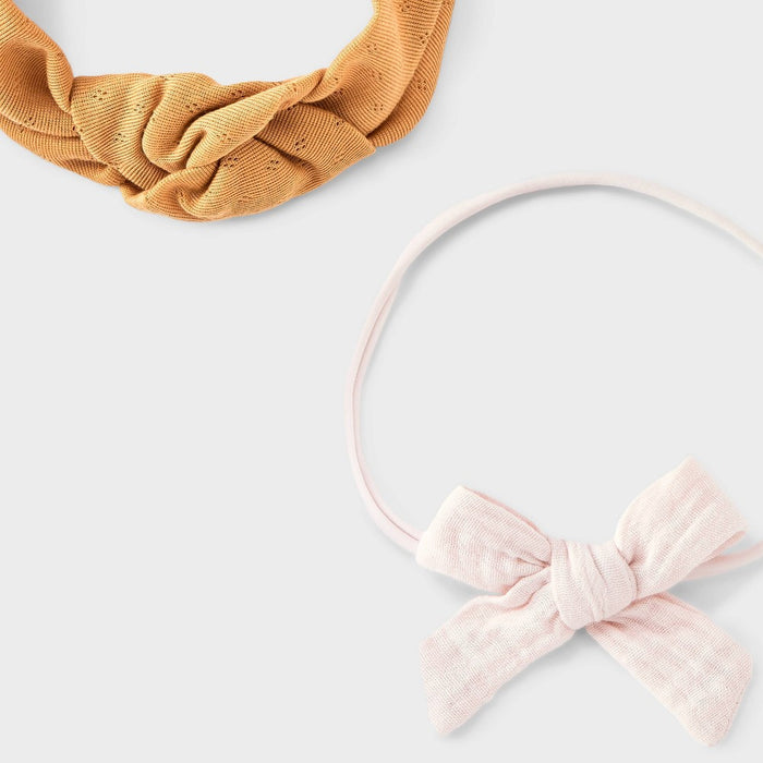 Baby Girls' 2pk Knit Gauze Headwrap - Cloud Island Bronze 0-12M