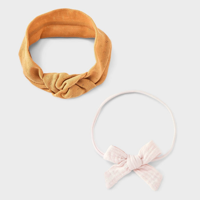 Baby Girls' 2pk Knit Gauze Headwrap - Cloud Island Bronze 0-12M