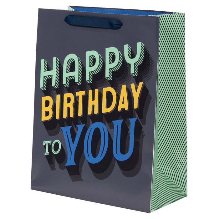 Medium 'Happy Birthday To You' Gift Bag Black/Gray - Spritz