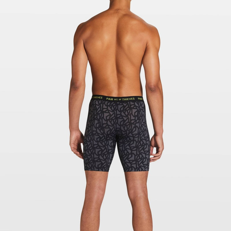 Pair of Thieves Men's Super Fit Long Leg Boxer Briefs - State Blue XL: High-Performance, Stretch, Opaque, Zig Zag Pattern, Polyamide & Spandex
