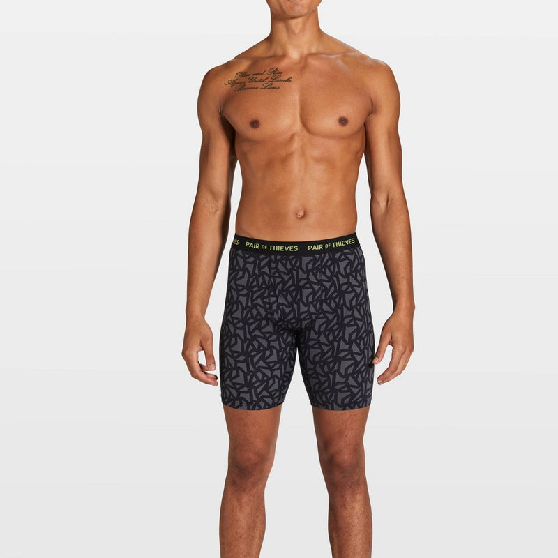 Pair of Thieves Men's Super Fit Long Leg Boxer Briefs - State Blue XL: High-Performance, Stretch, Opaque, Zig Zag Pattern, Polyamide & Spandex