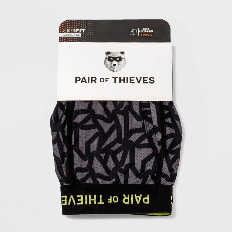Pair of Thieves Men's Super Fit Long Leg Boxer Briefs - State Blue XL: High-Performance, Stretch, Opaque, Zig Zag Pattern, Polyamide & Spandex