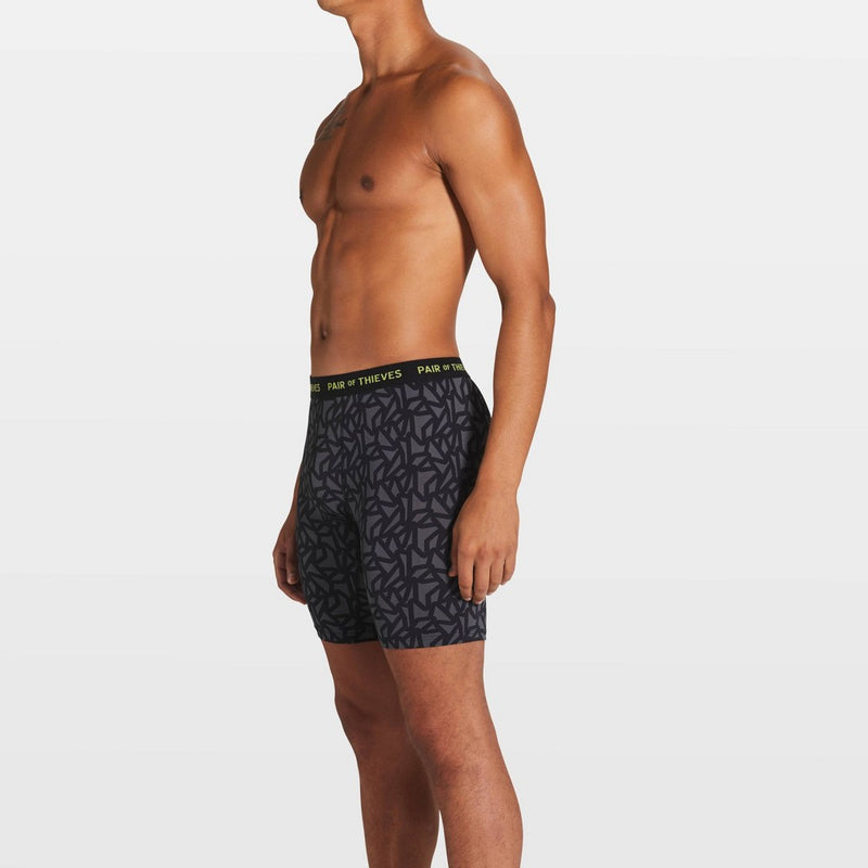Pair of Thieves Men's Super Fit Long Leg Boxer Briefs - State Blue XL: High-Performance, Stretch, Opaque, Zig Zag Pattern, Polyamide & Spandex
