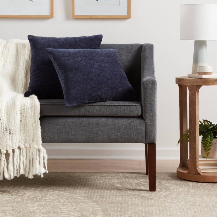 2pk Chenille Square Throw Pillows Navy - Threshold: Indoor Polyester Knife Edge, Traditional Decor Style