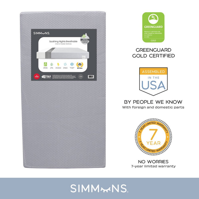Simmons Kids' Soothing Nights Breathable Baby Crib Mattress and Toddler Mattress with Machine Washable Cover - Greenguard Gold Certified