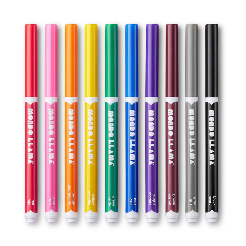 10ct Washable Markers Fine Tip Classic Colors - Mondo Llama