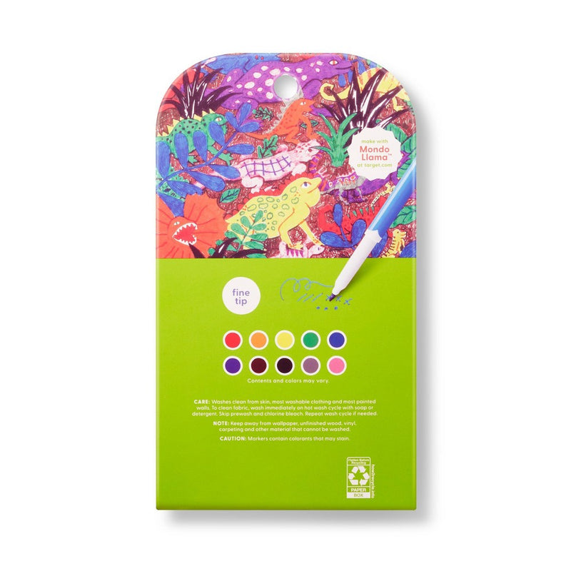 10ct Washable Markers Fine Tip Classic Colors - Mondo Llama