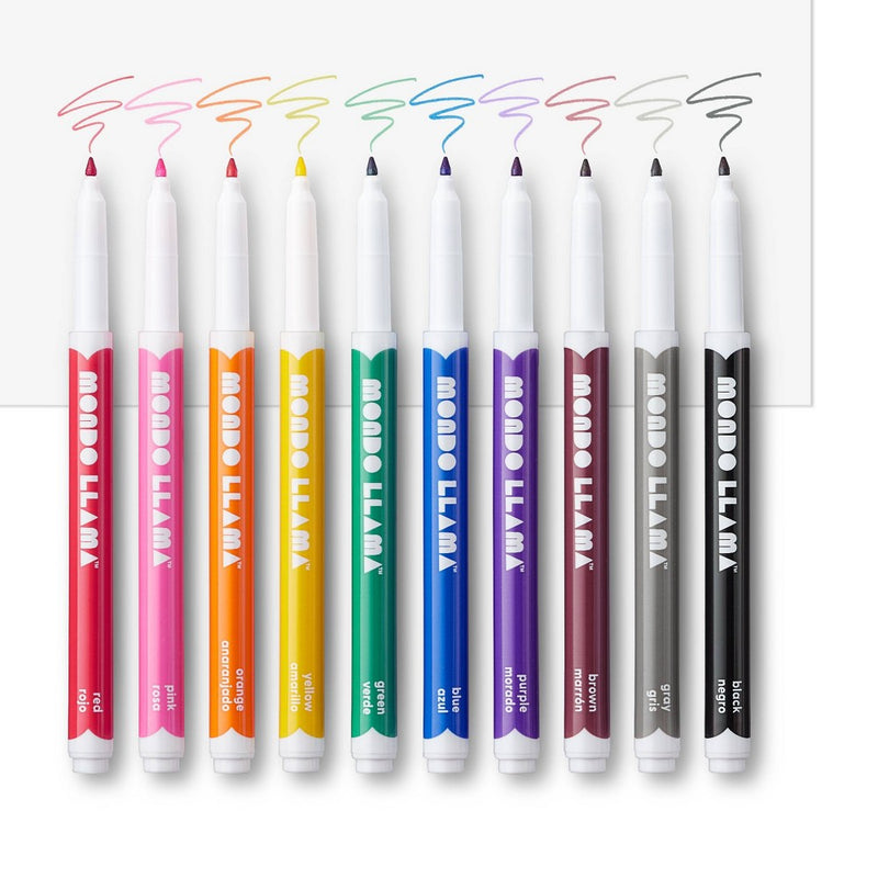 10ct Washable Markers Fine Tip Classic Colors - Mondo Llama