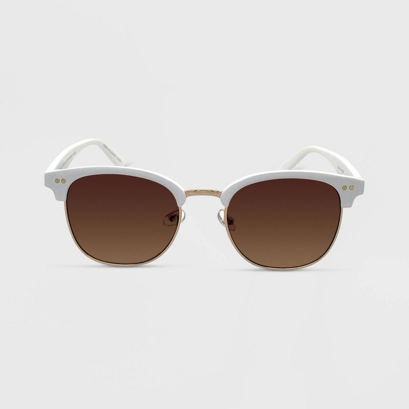 Women's Plastic Metal Combo Square Clubmaster Solid Sunglasses - Wild Fable White