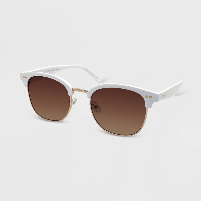 Women's Plastic Metal Combo Square Clubmaster Solid Sunglasses - Wild Fable White