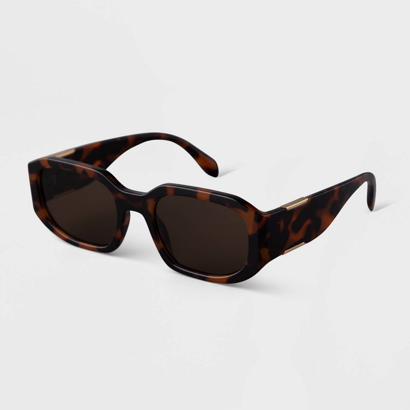 Women's Tortoise Shell Print Angular Rectangle Sunglasses - A New Day Brown