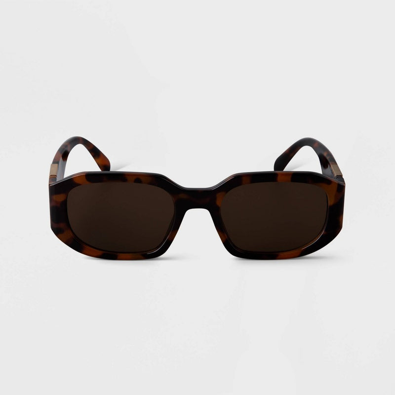 Women's Tortoise Shell Print Angular Rectangle Sunglasses - A New Day Brown