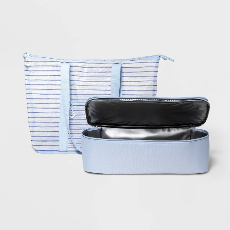 Cooler Tote Blue Striped Printed Mesh - Sun Squad