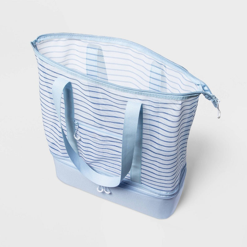 Cooler Tote Blue Striped Printed Mesh - Sun Squad