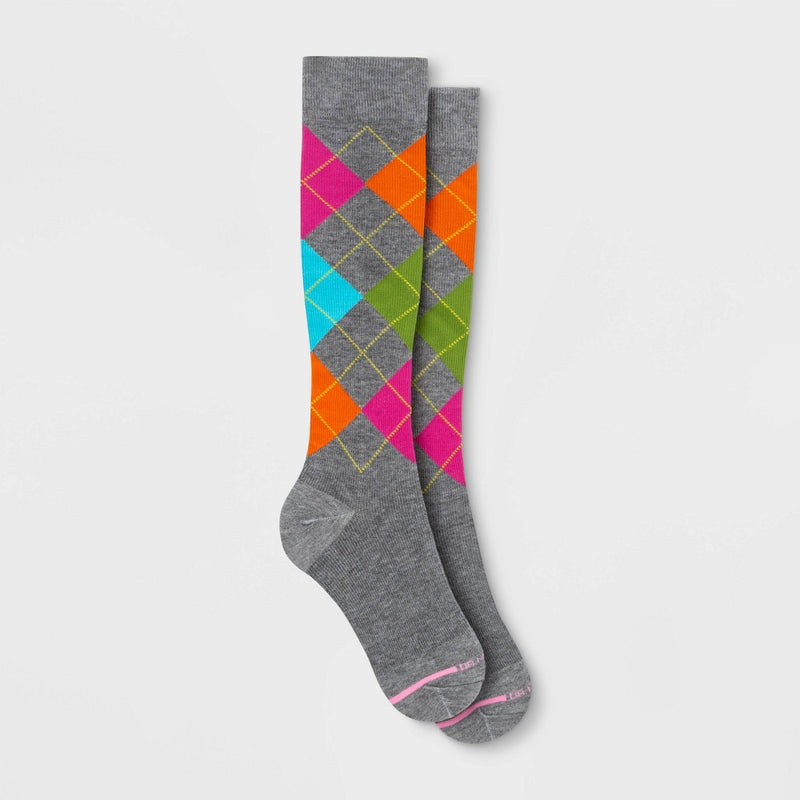 Dr. Motion Women's Mild Compression Argyle Knee High Socks - Gray 4-10