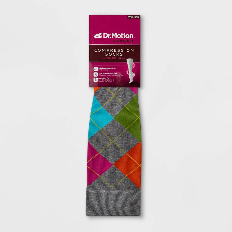 Dr. Motion Women's Mild Compression Argyle Knee High Socks - Gray 4-10