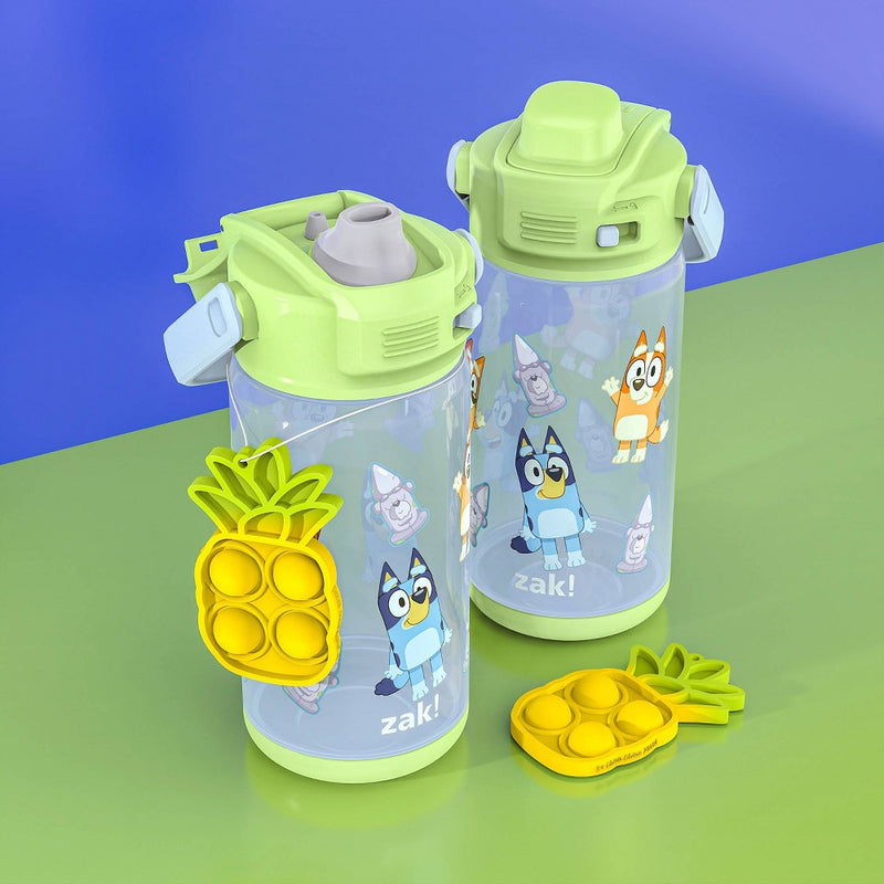 Zak Designs 16 fl oz Plastic Beacon Bluey Straw Water Bottle with Fun Popper