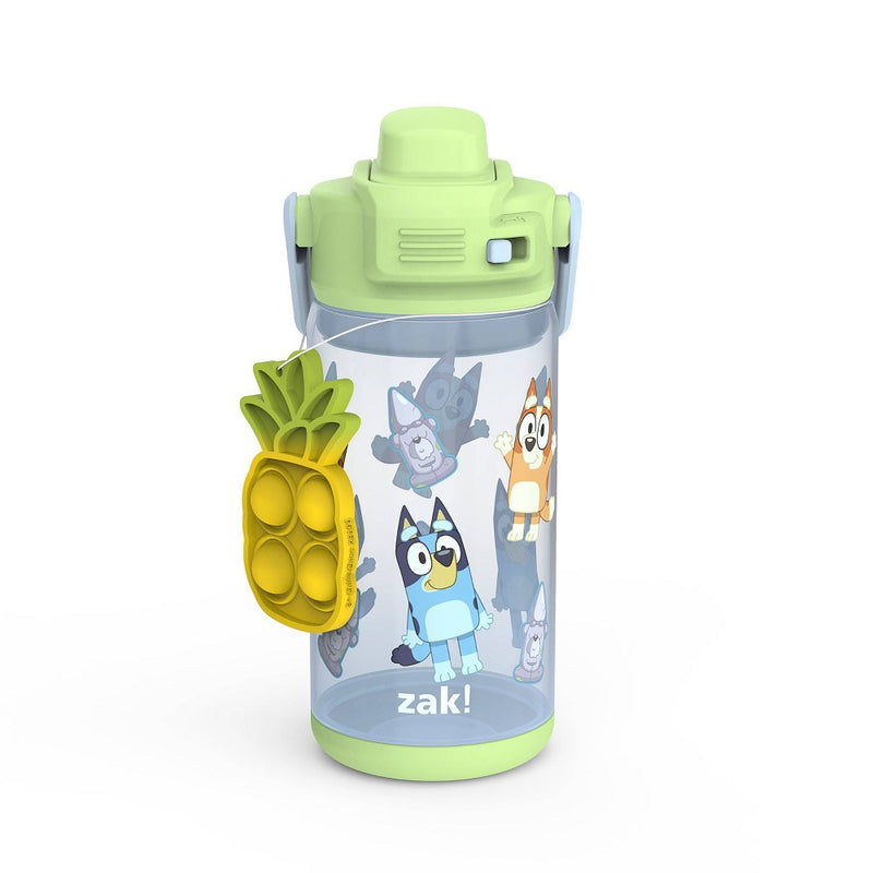 Zak Designs 16 fl oz Plastic Beacon Bluey Straw Water Bottle with Fun Popper