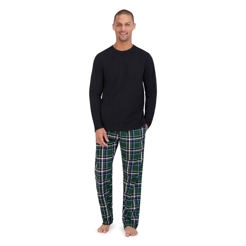 Hanes Originals Men's 2pc Comfort Fleece Sleep Pajama Set - Black/Green XXL