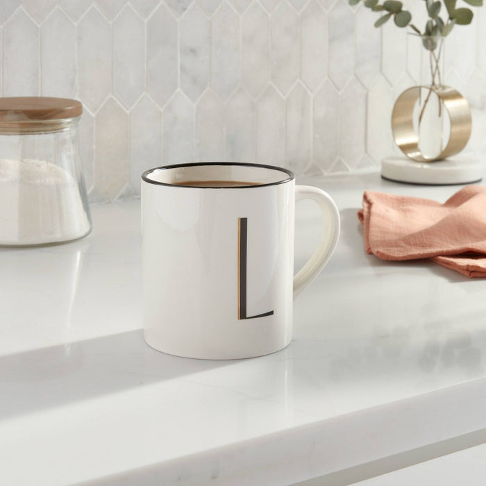 16oz Stoneware Monogram L Mug Ivory - Threshold