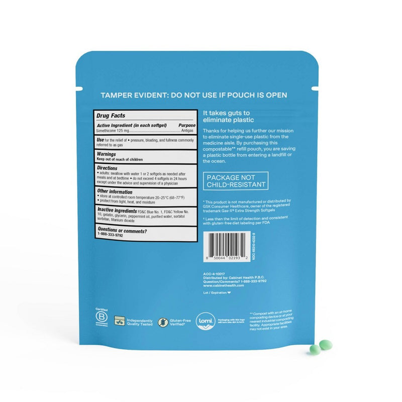 Cabinet Health Gas Relief Extra Strength Refill Compostable Gusset Pouch - 75ct