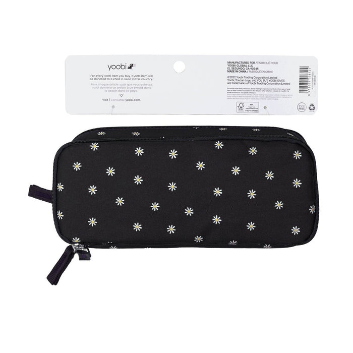 Triple Zip Pencil Pouch Black Daisies - Yoobi