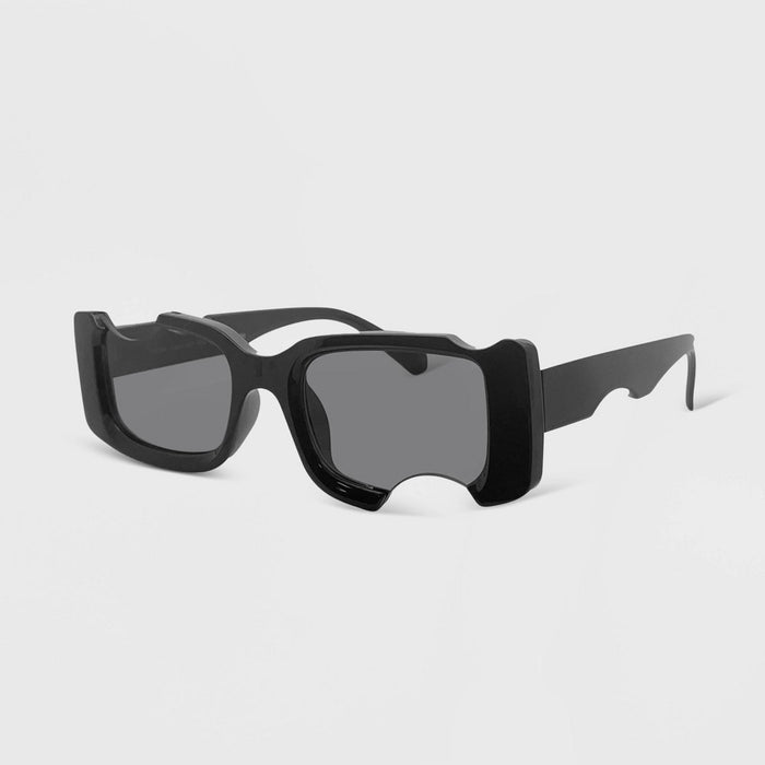 Women's Plastic Rectangle Cutout Sunglasses - Wild Fable Black