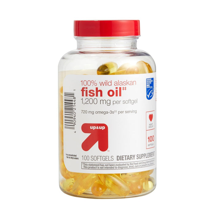 100% Wild Alaskan Fish Oil 1200mg Dietary Supplement Softgels - 100ct - up&up