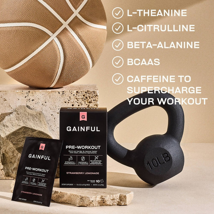 Gainful Pre-Workout Stick Packs - Strawberry Lemonade - Caffeinated - 10ct