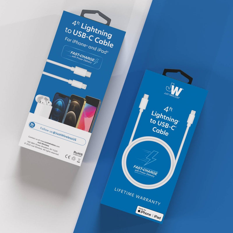 Just Wireless 4' Lightning to USB-C PVC Cable - White