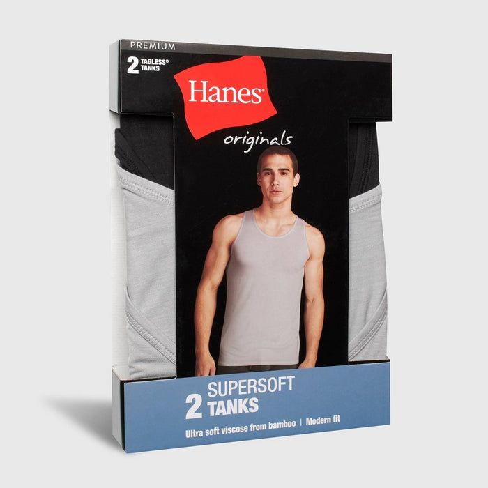 Hanes Originals Premium Men's SuperSoft Sleeveless Crewneck Tank Undershirt 2pk - Taupe/Black M