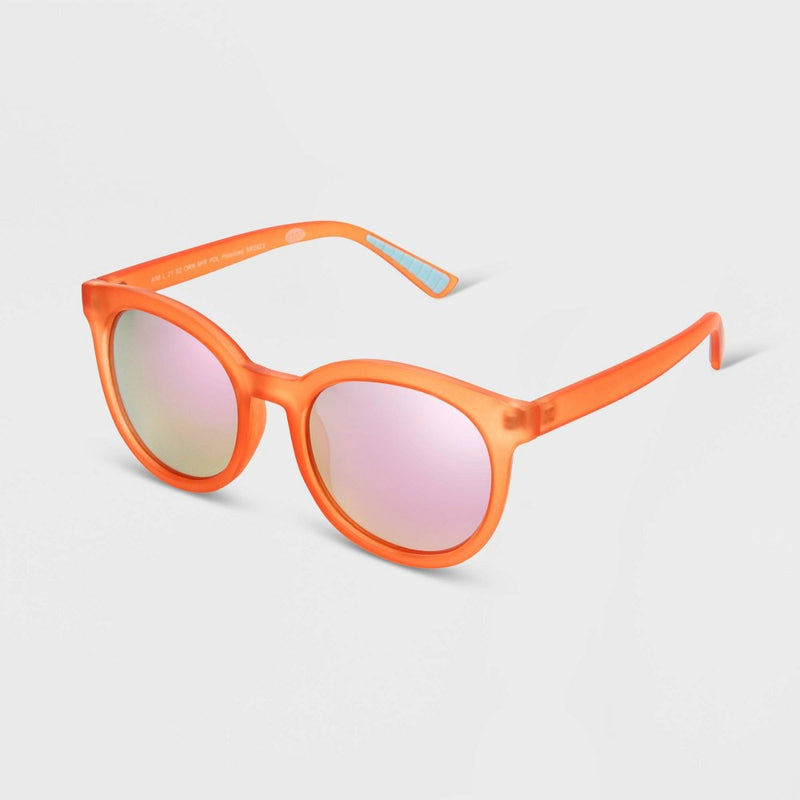 Women's Rubberized Round Sunglasses with Mirrored Polarized Lenses - All In Motion Light Orange