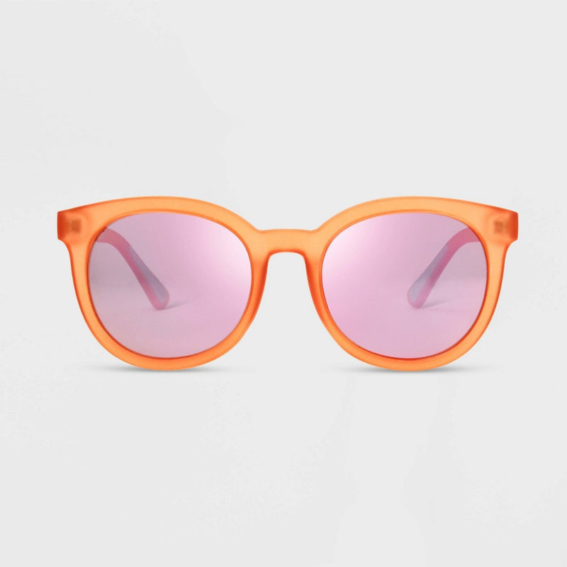 Women's Rubberized Round Sunglasses with Mirrored Polarized Lenses - All In Motion Light Orange
