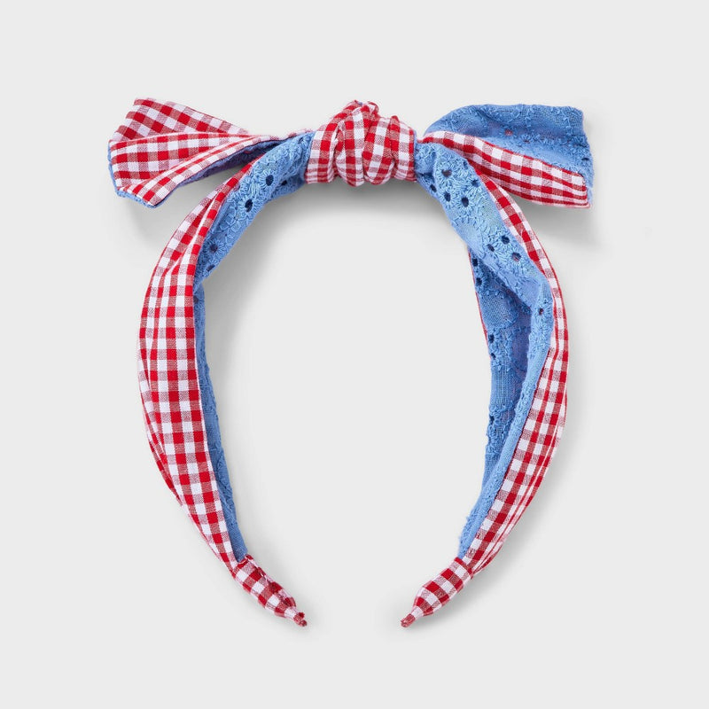 Girls' Headband Eyelet & Gingham with Bow - Cat & Jack Red/Blue