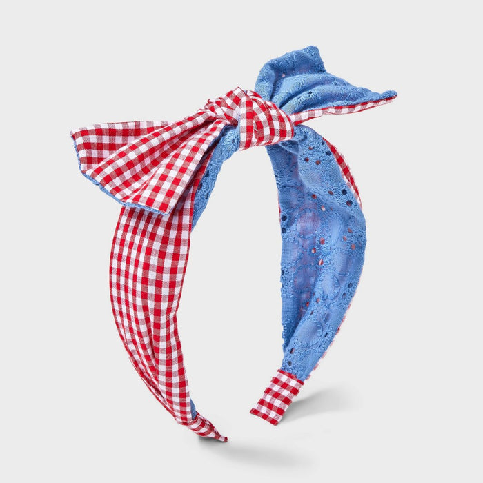 Girls' Headband Eyelet & Gingham with Bow - Cat & Jack Red/Blue